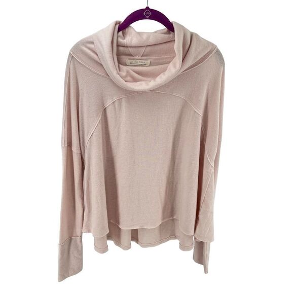Free People Pink Sweater Cozy Time Funnel Large Cowl Neck Blush Oversized - Picture 2 of 16